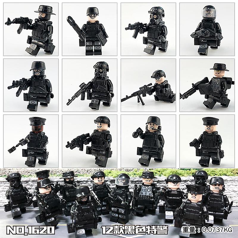 8pcs Preto Swat Minifigura Building Block Acessórios Milita