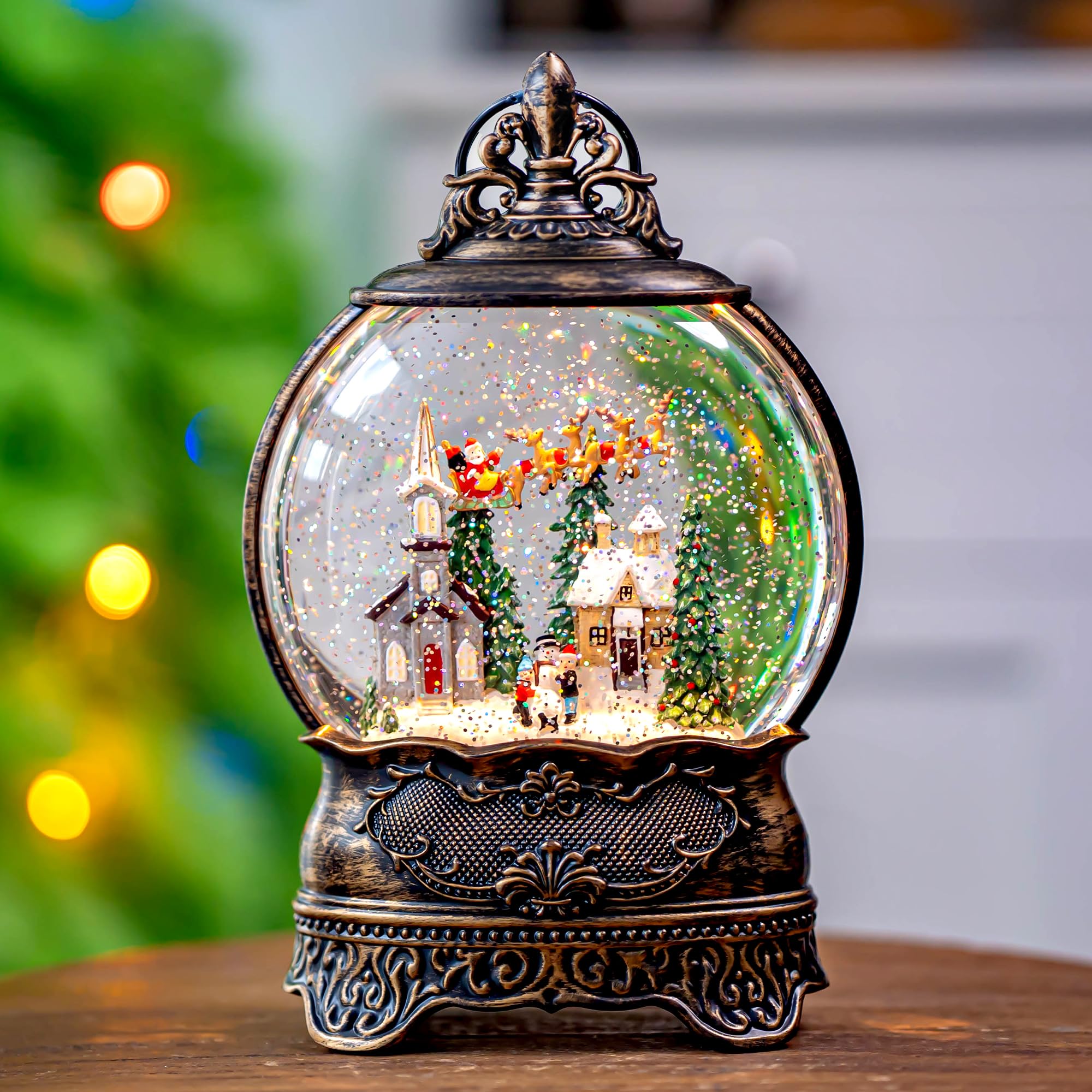 Lanterna De Globo De Neve De Natal Zqqlite Com Música E Luz