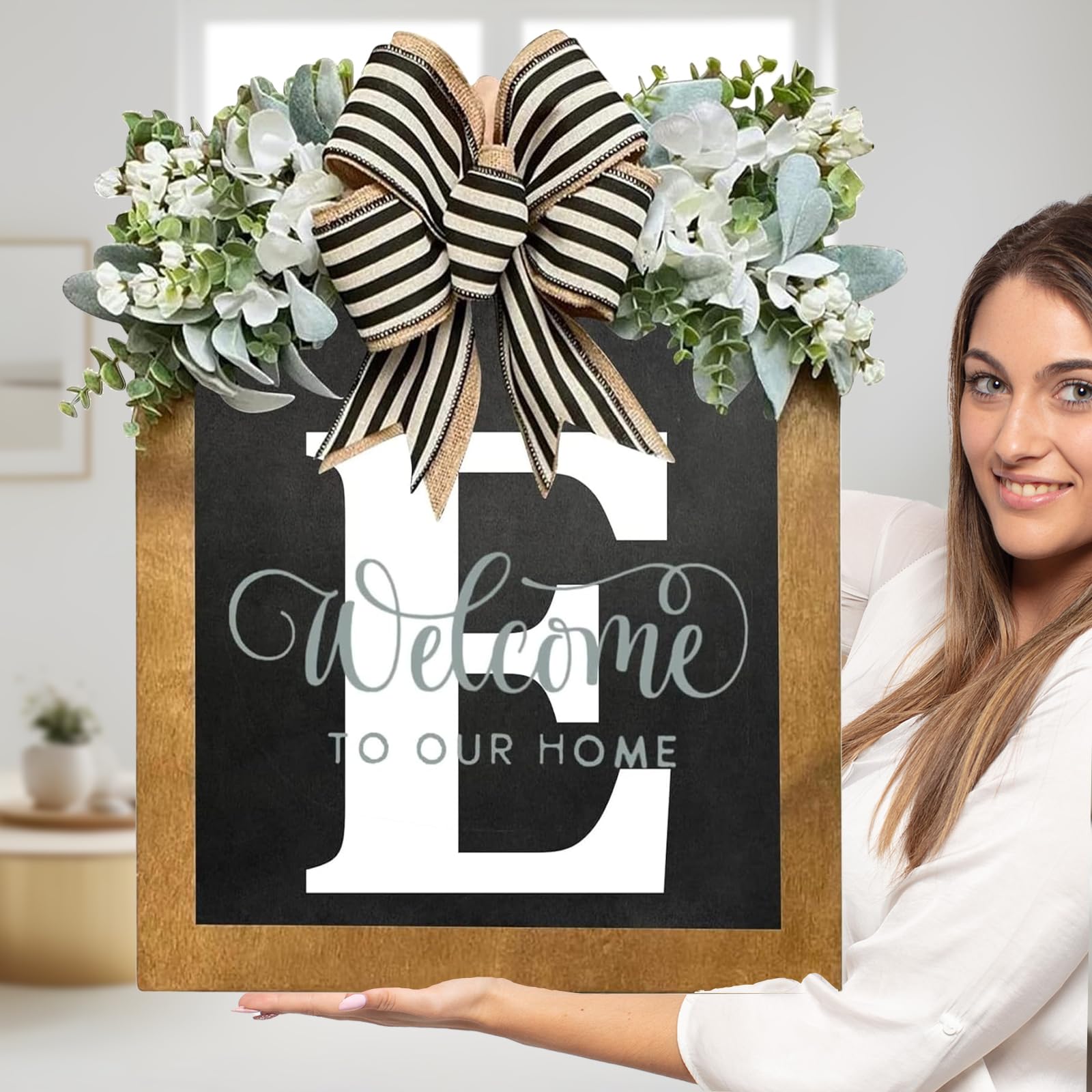 Sobrenome Da Placa De Boas-vindas Para Porta Frontal Com Guirlanda De Eucalipto