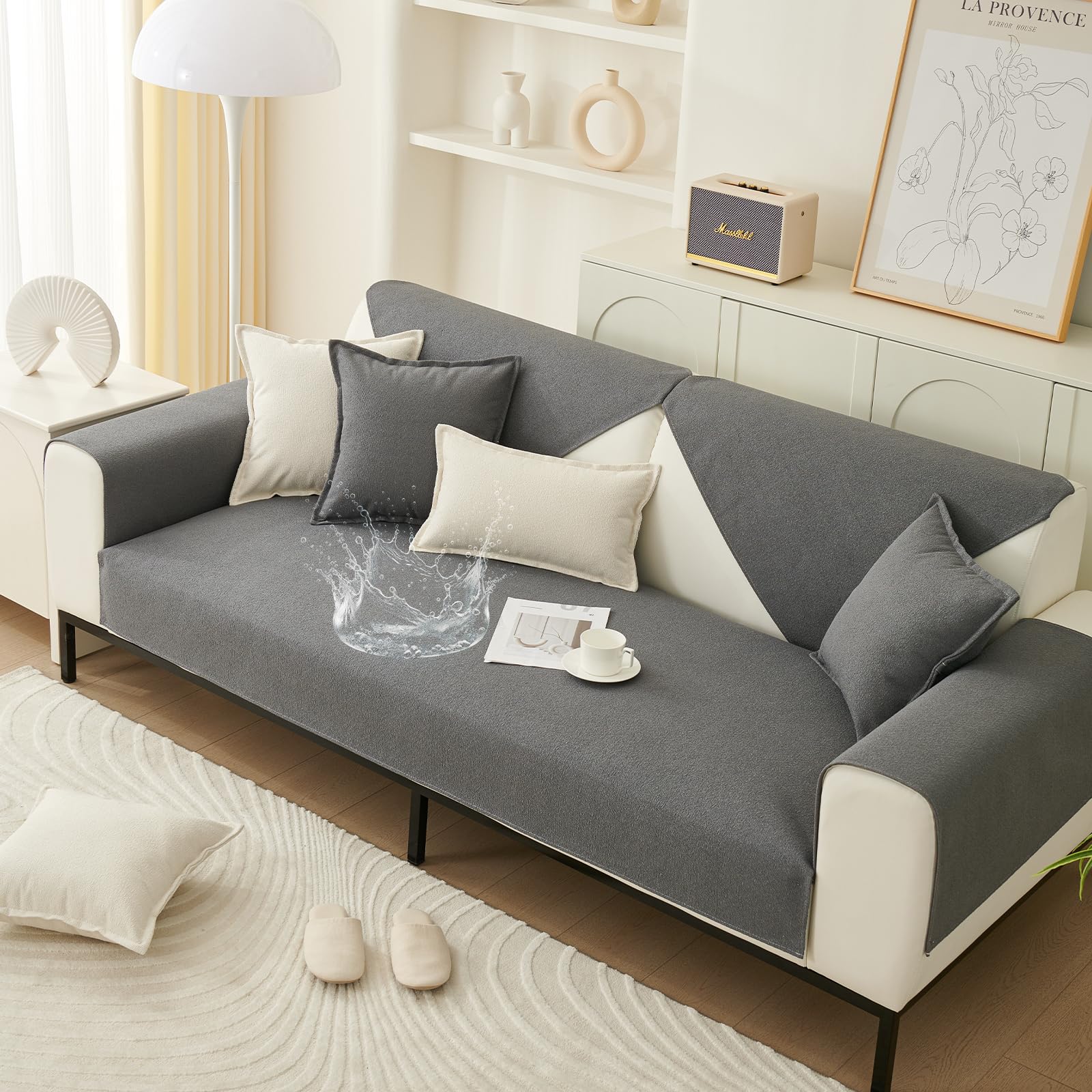 Capa De Sofá Handontime Cinza Escuro Chenille Impermeável 70x70cm