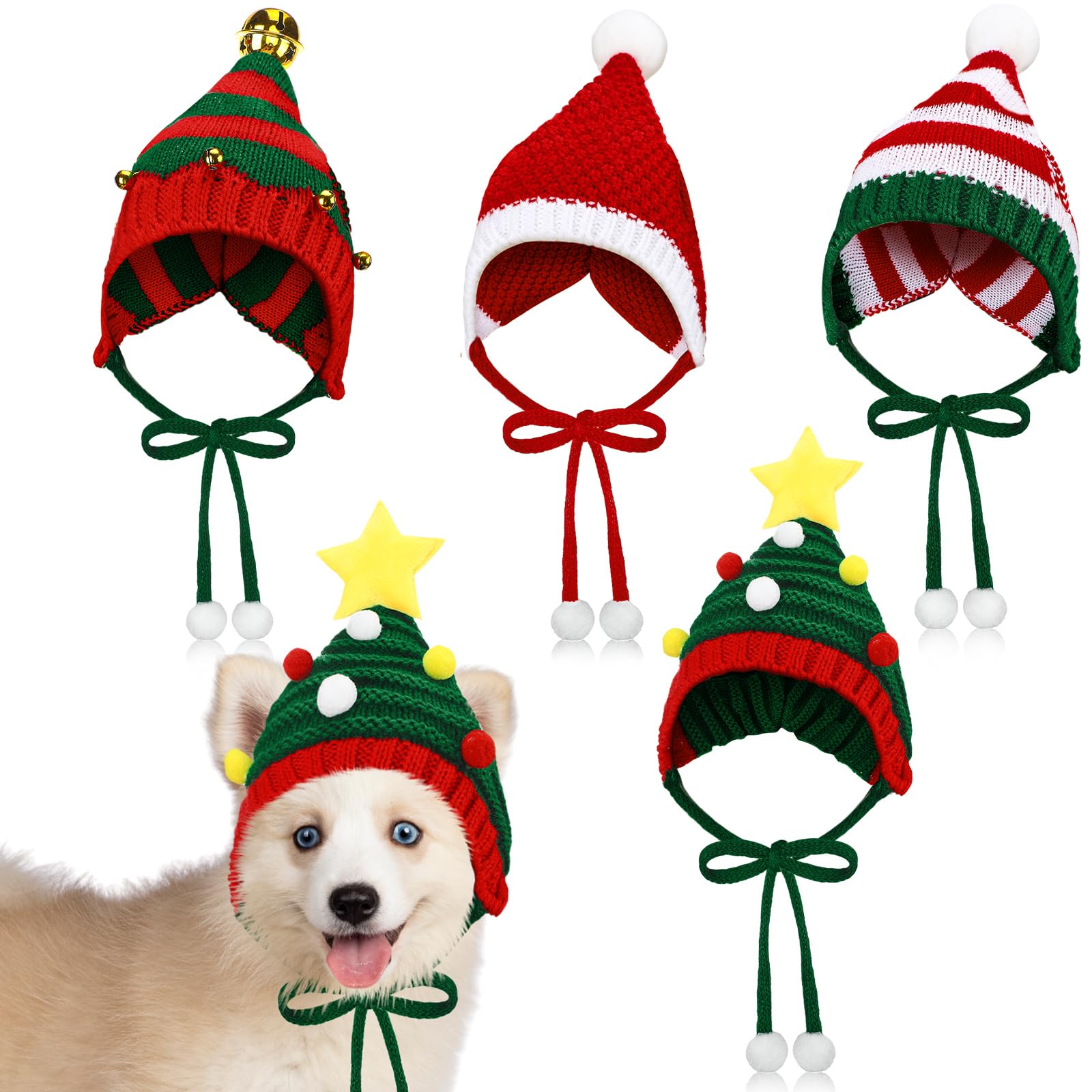 Chapéus De Papai Noel Tricotados Para Cães Dansydaisy Christmas, Pacote Com 4