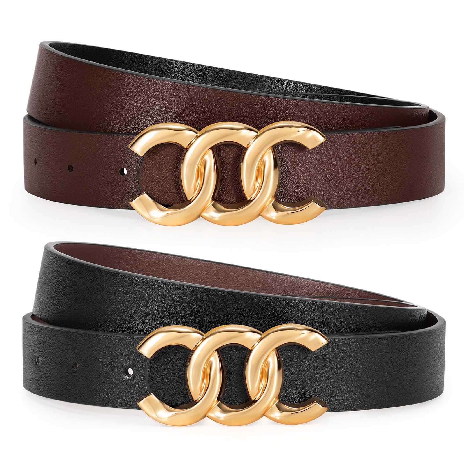 Cinto De Couro Reversível Kasbah Para Mulheres Com Fivela Dourada