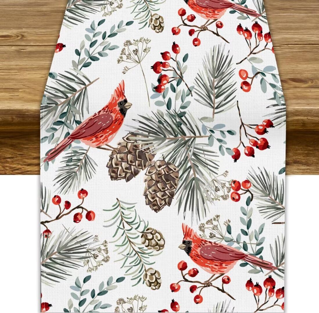 Table Runner Janjcurt Christmas Bird Winter Xmas Red 33x152cm