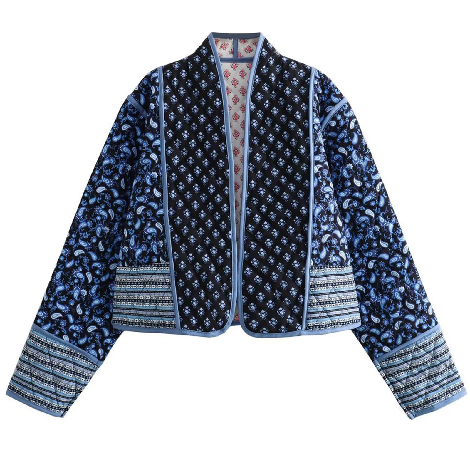 Jaqueta Wyeysyt Puffer Acolchoada Cortada Feminina Floral Preta Xs