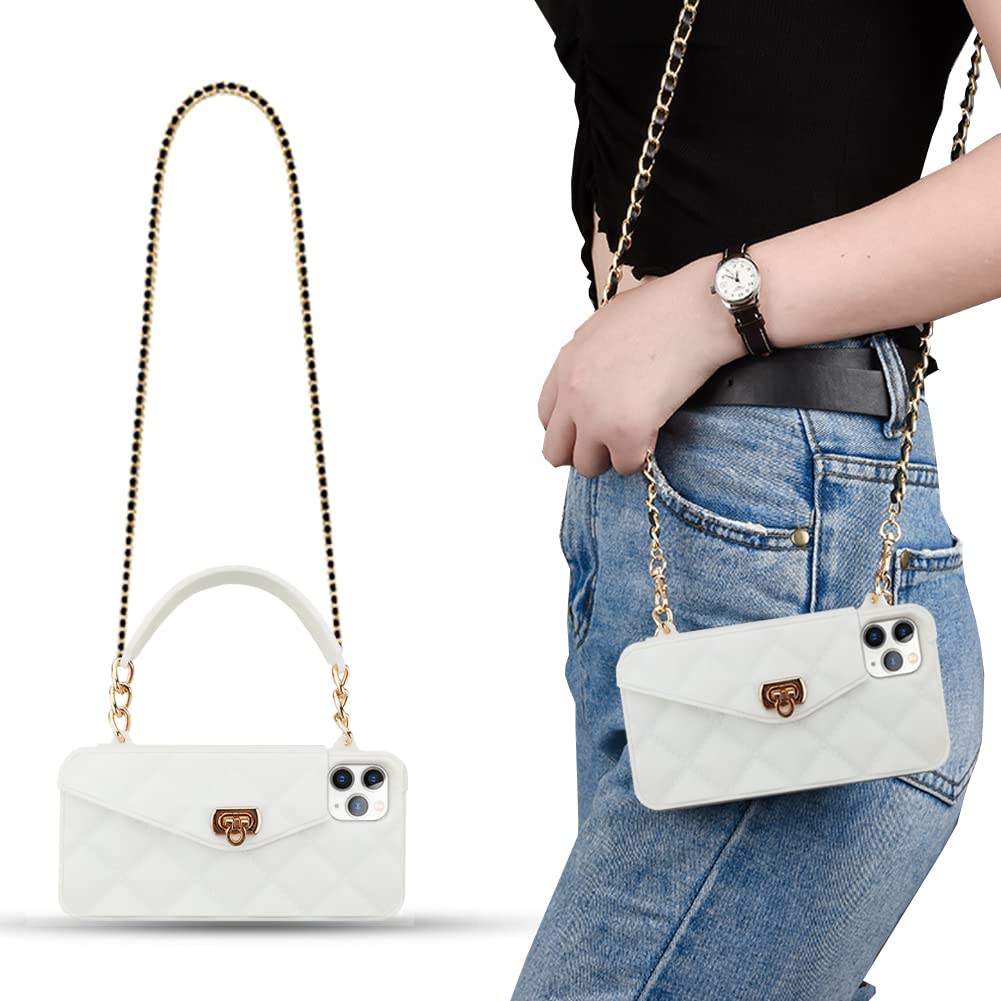 Capa Tipo Carteira Yatchen Para Iphone 16 Plus Com Alça De Cordão Branca