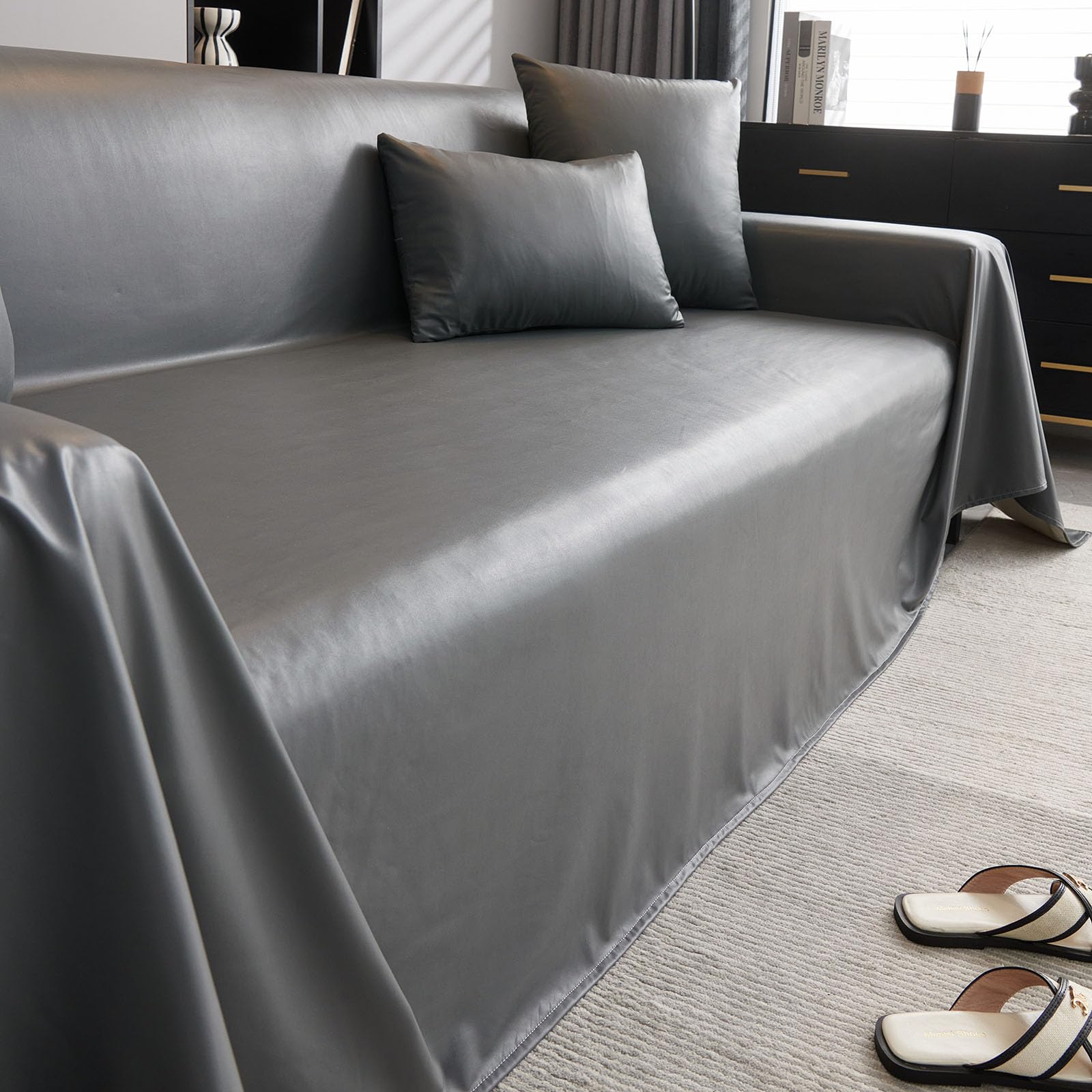 Capa De Sofá Vctops Impermeável Em Couro Sintético Pu Para Seccional