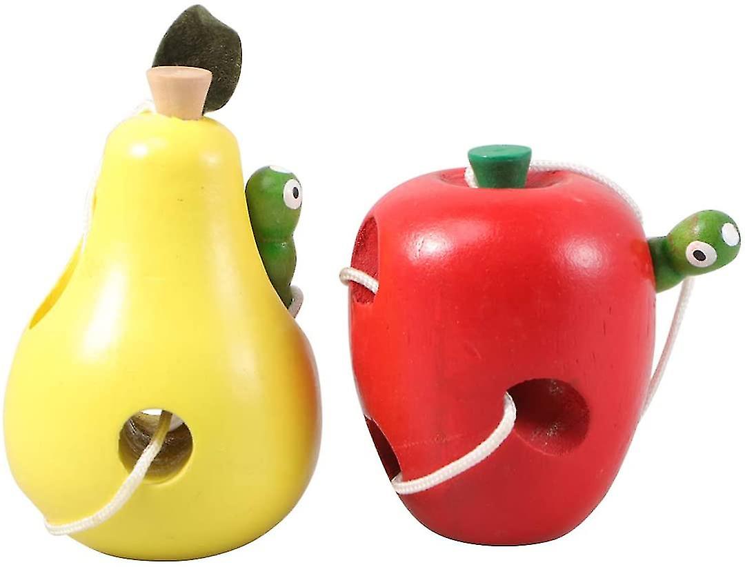 2pcs Madeira Amarração Maçã Pera Rosqueamento Brinquedos Aprendizagem Precoce