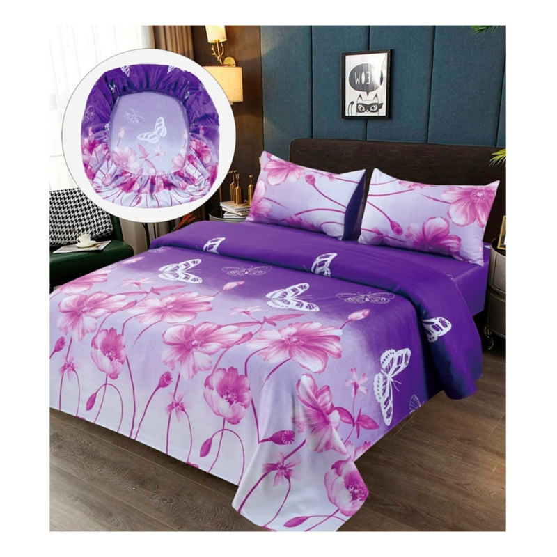 Conjunto De Lençóis 100% Algodão 2.0 Seats (queen) Lilac Flowers