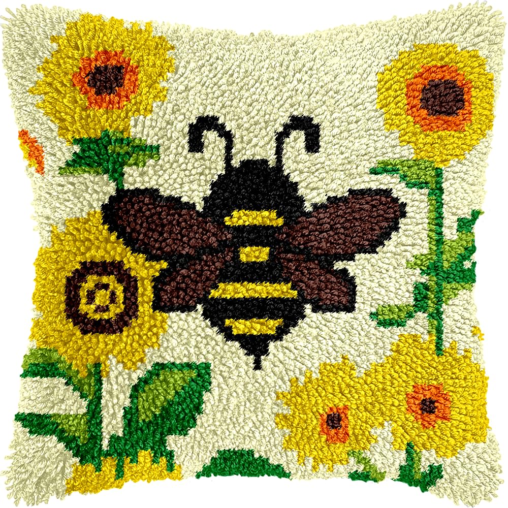 Kit De Almofadas Latch Hook Veirousa Bee Sunflower 43x43cm