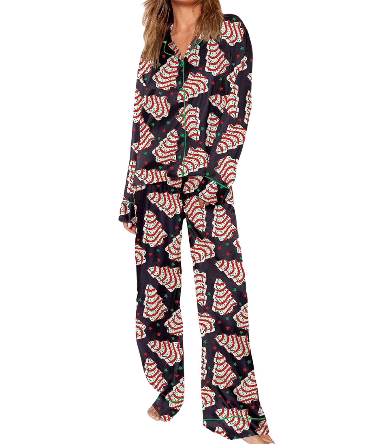 Pijama Feminino Faretumiya, Seda, Cetim, Estampa De Natal, Tamanho S