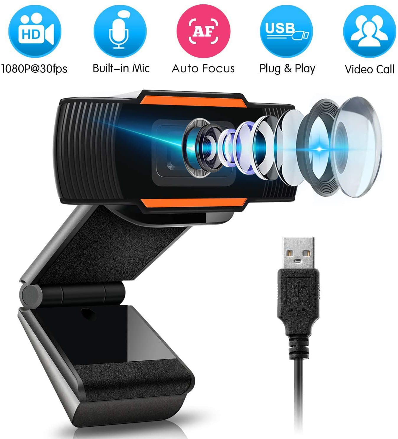 Câmera De Webcam Colhas Full Hd 1080p, 720p, 480p Usb