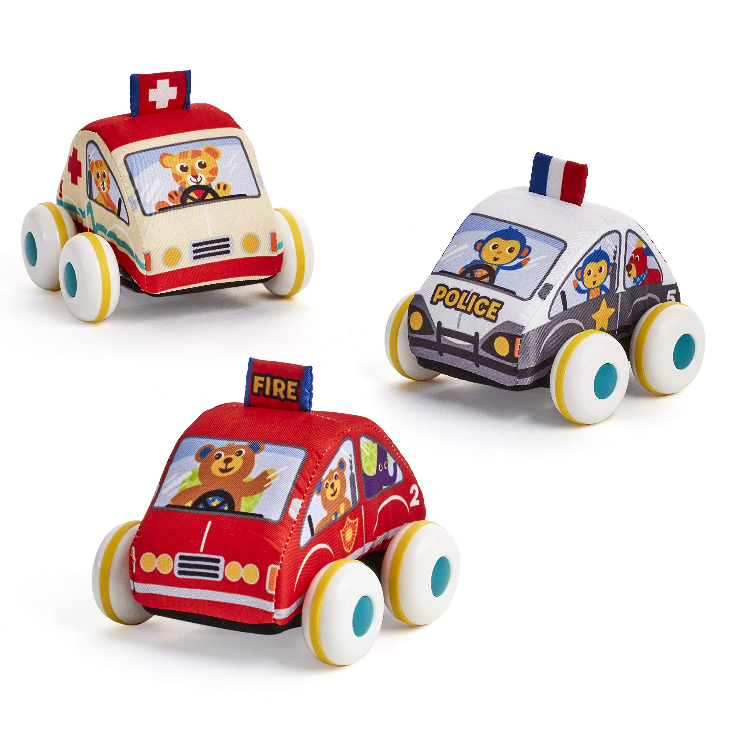 Conjunto De Brinquedos Bruin Pull &amp; Go Rescue Squad Com Caminhão De Bombeiros, Carro De Polícia E Ambulância