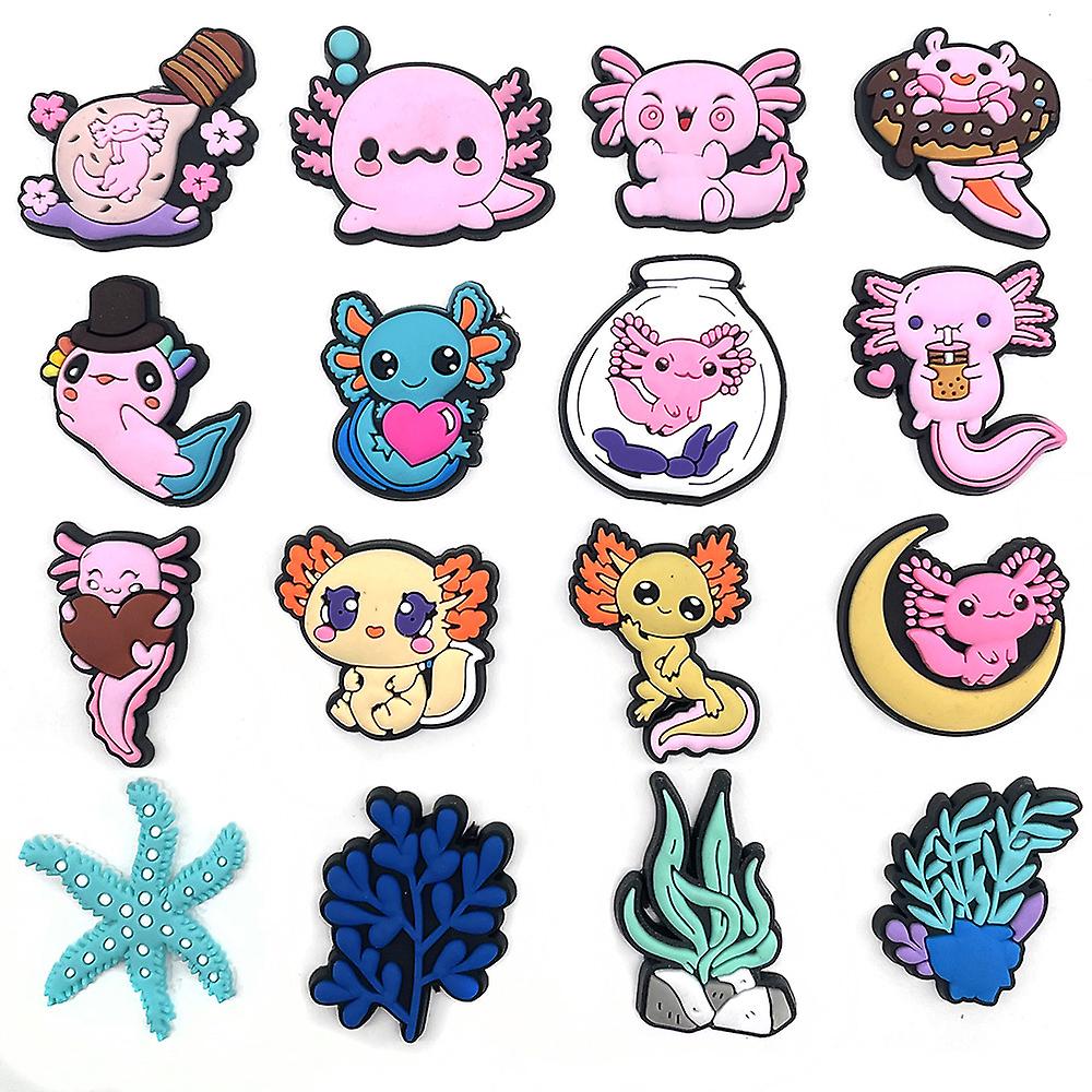 16 Peças De Decoração Crocs Jibbitz Cute Axolotl Shoe Charms