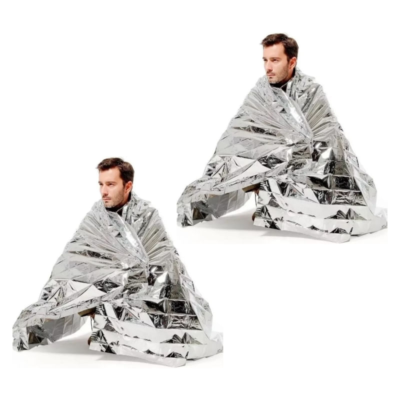 Pacote De Cobertores Térmicos De Emergência X2 Para Caminhadas E Acampamentos