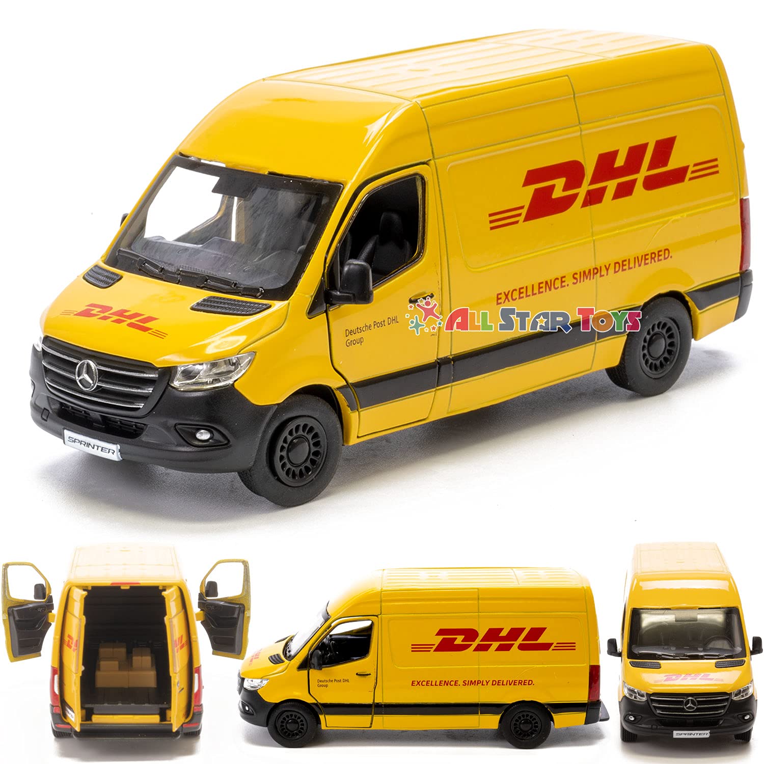 Modelo De Metal Fundido Sob Pressão Toy Cargo Van Kinsfun Dhl Mercedes-benz Sprinter Escala 1:46