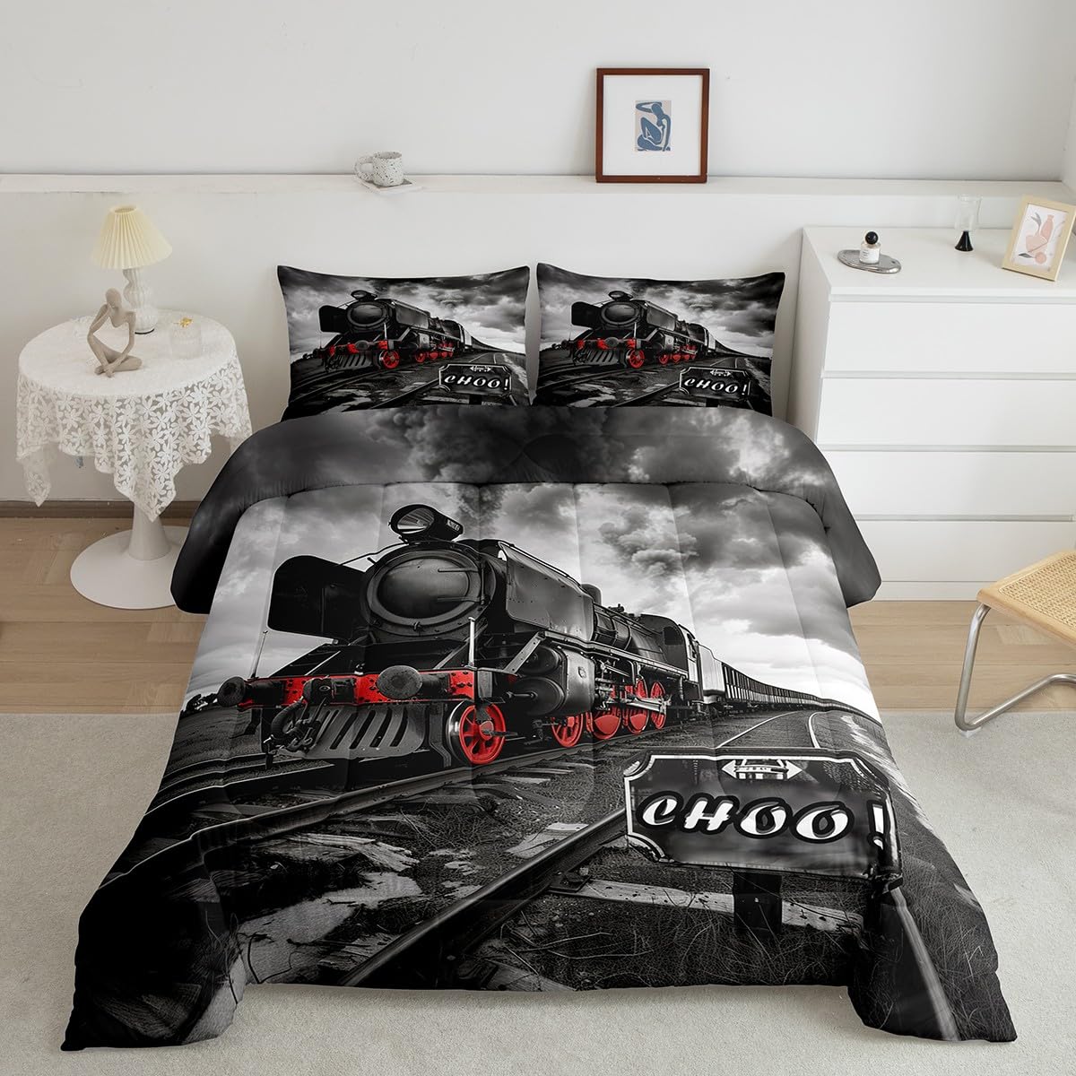 Conjunto De Roupa De Cama Castle Fairy Retro Train Queen Size Para Crianças
