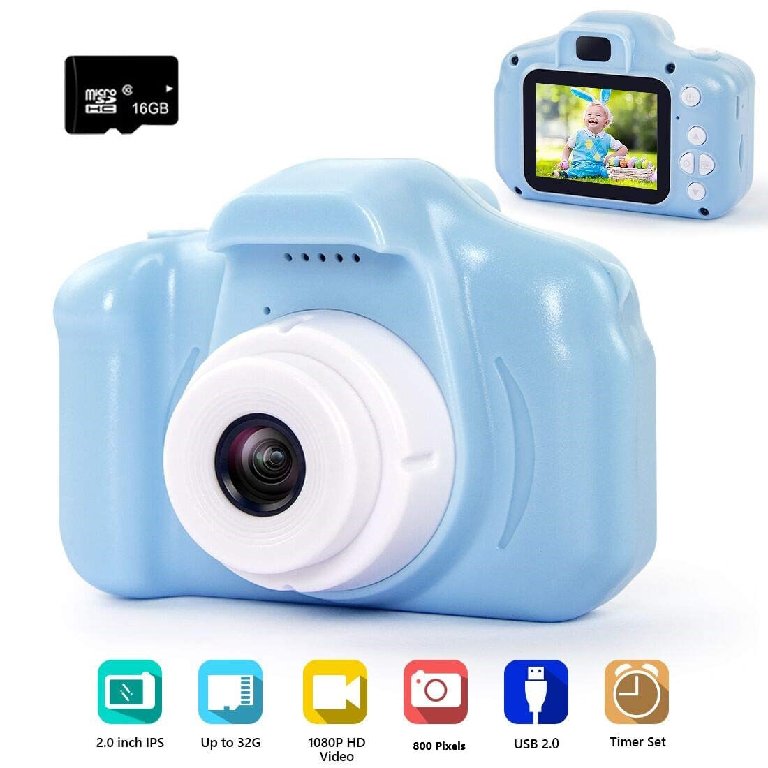 Câmera Digital Infantil Genérica Com Lcd 8mp Azul+16gb