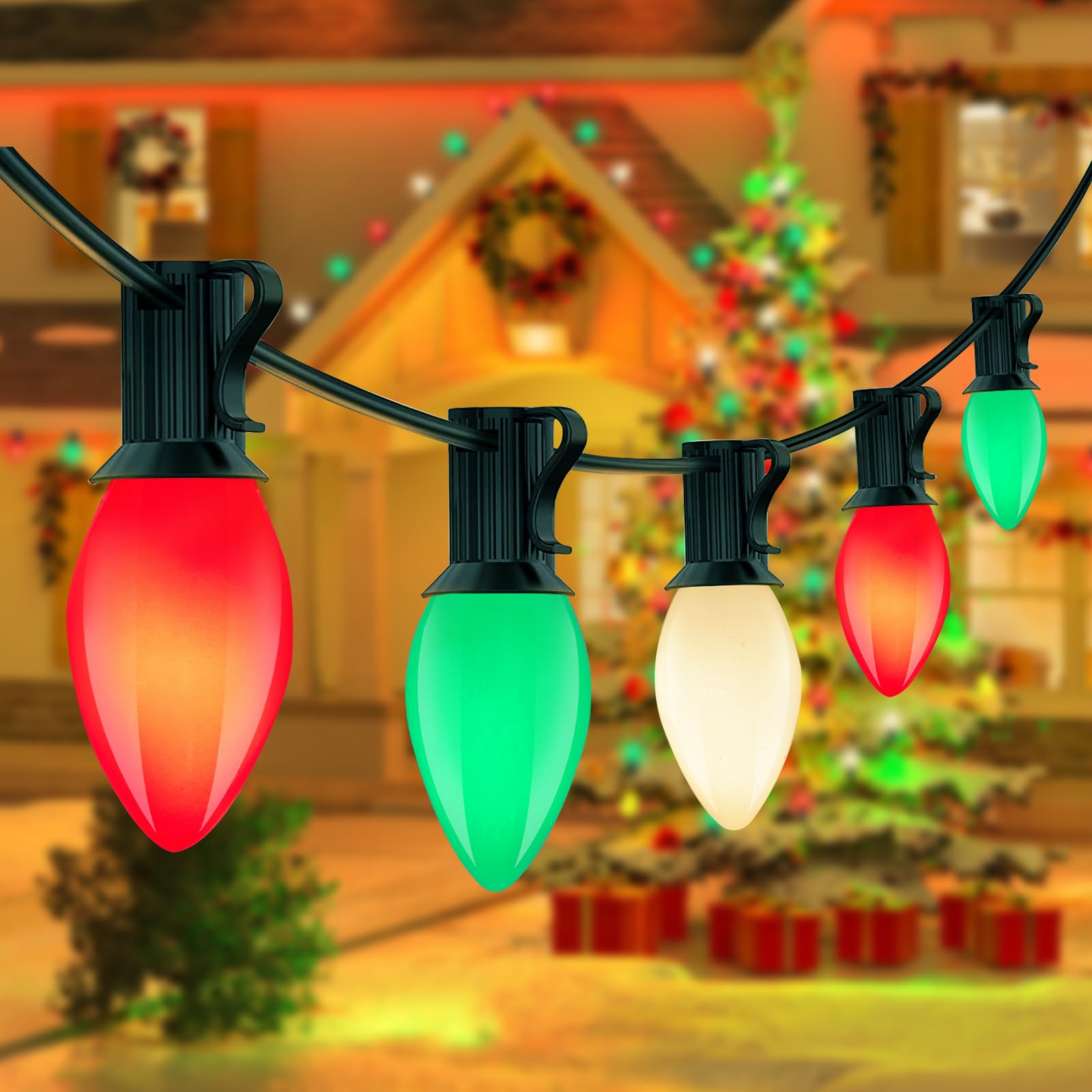 Luzes De Natal Konictom C7 Led Vermelho Branco Verde 25 Pés