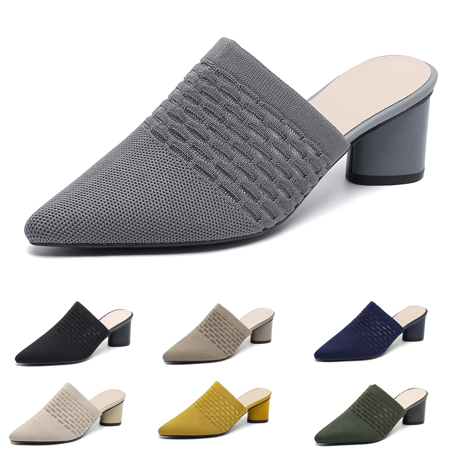 Sandálias Femininas Zlnmld, Malha, Salto Grosso, Mulas, Cinza, Tamanho 36