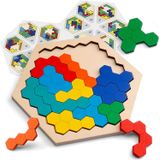 Quebra-cabeça De Madeira Hexágono Para Adultos Infantis Shape Pattern Block Tan