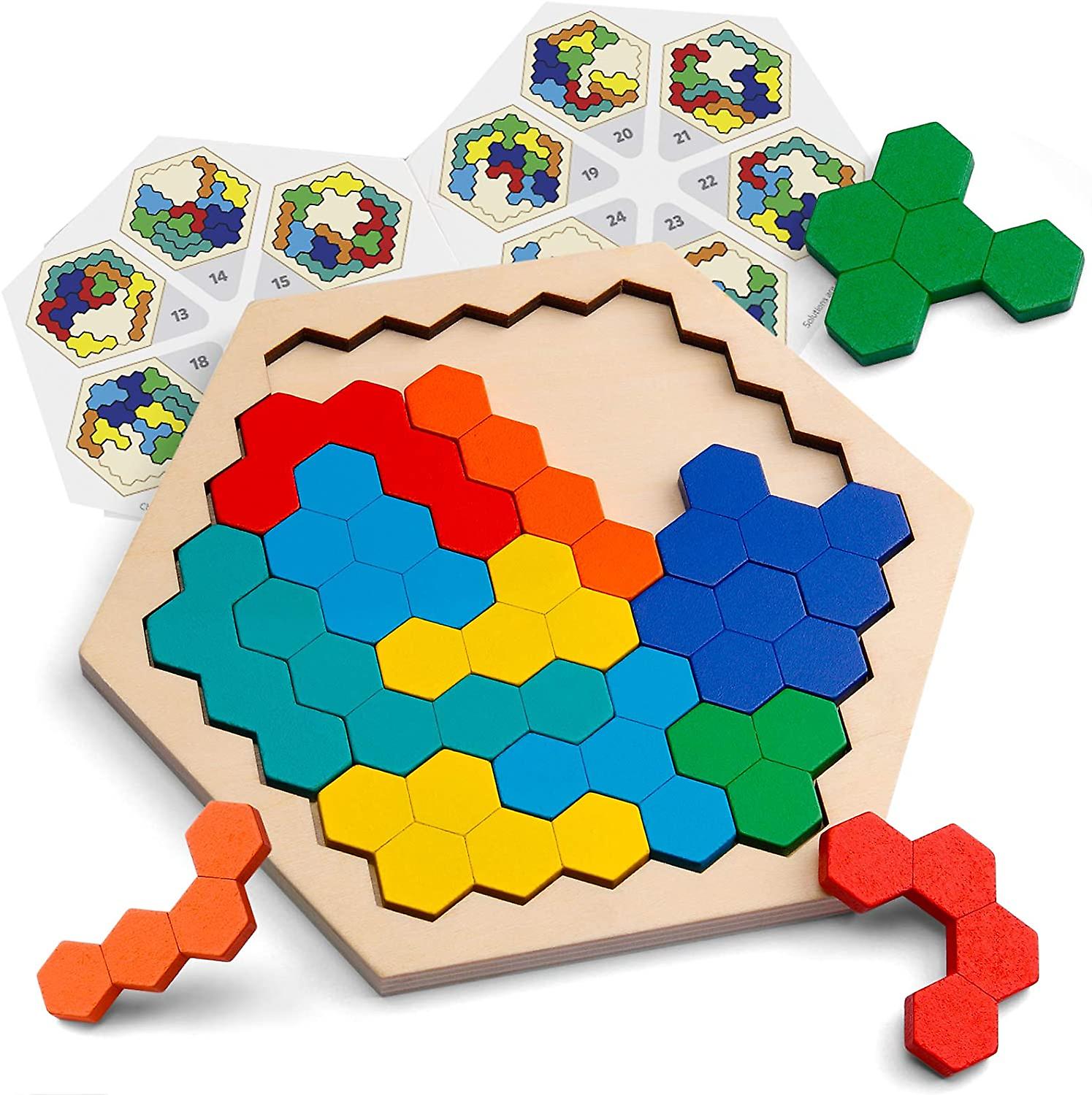 Quebra-cabeça De Madeira Hexágono Para Adultos Infantis Shape Pattern Block Tan
