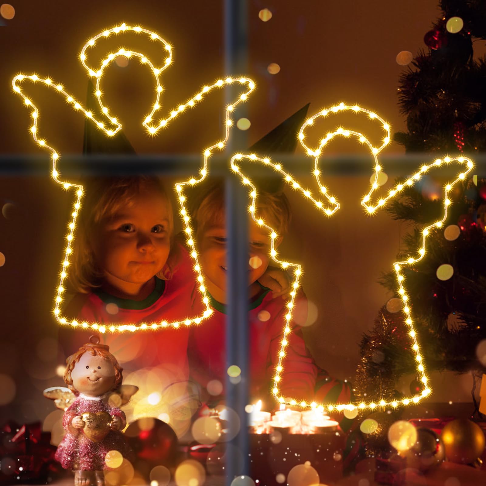 Luzes De Janela Christmas Angel Elktry 16 Polegadas 100 Led 2 Unidades