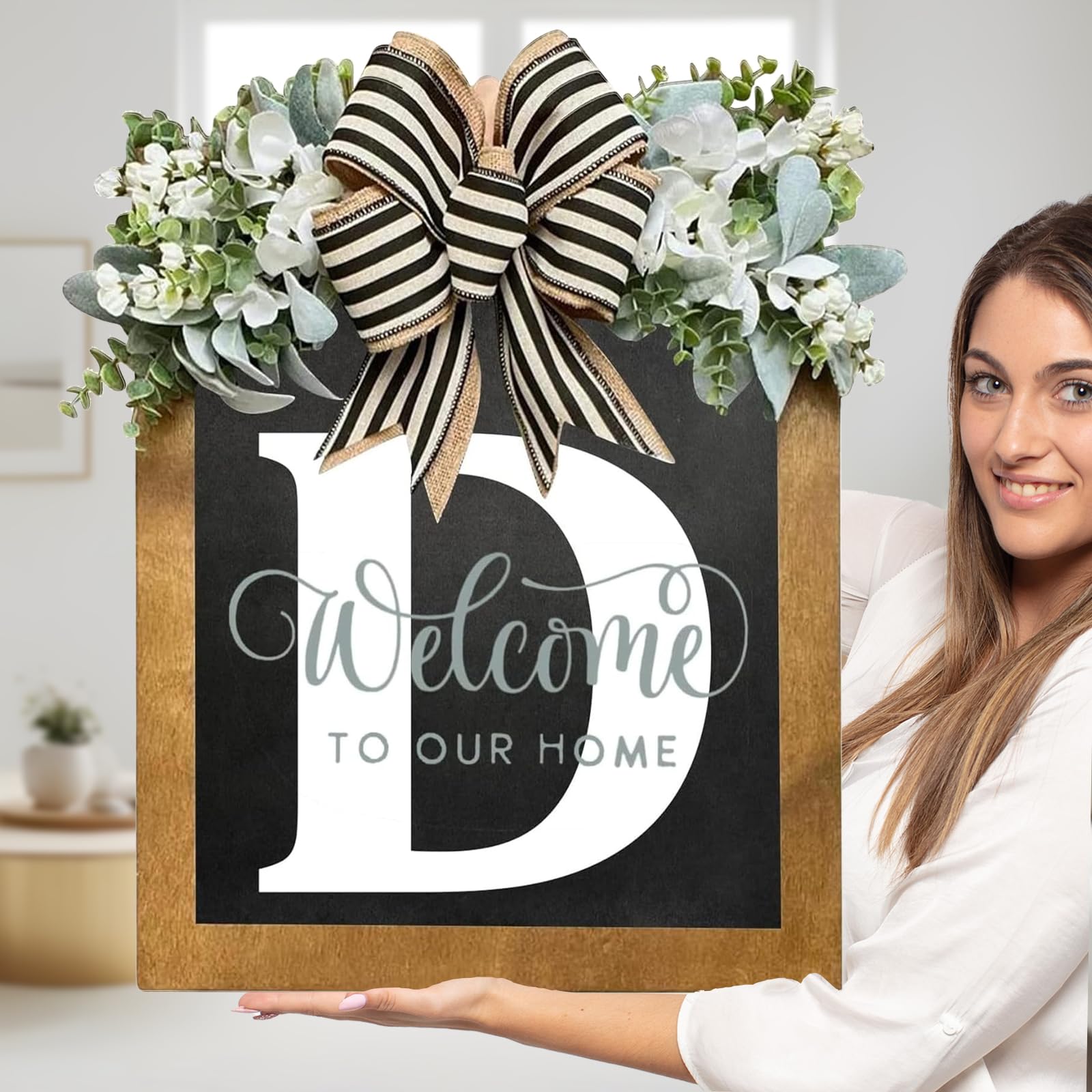 Sobrenome Da Placa De Boas-vindas Para Porta Frontal Com Guirlanda De Eucalipto