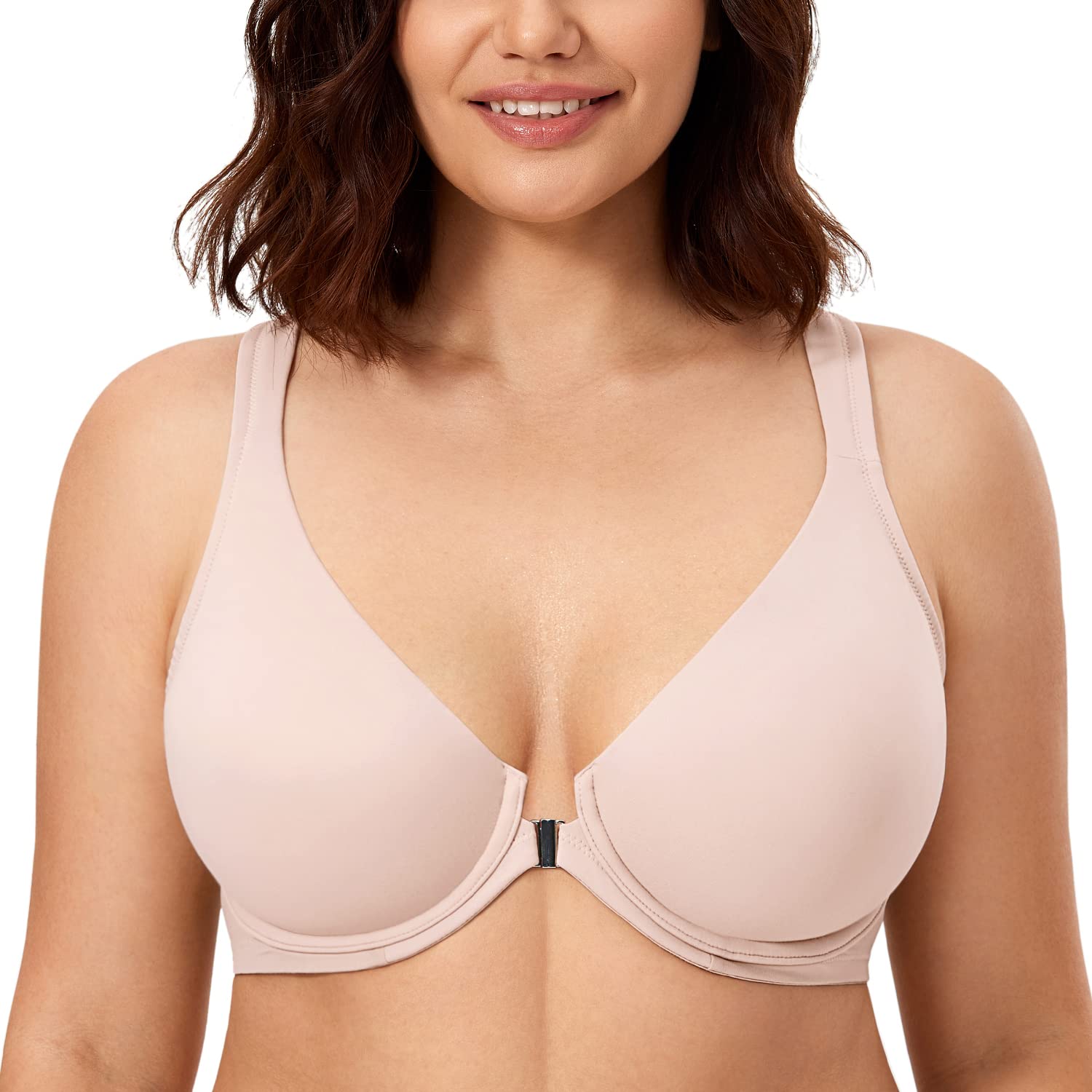Sutiã Feminino Calvena Com Fecho Frontal Racerback 38d Rosa Defumado