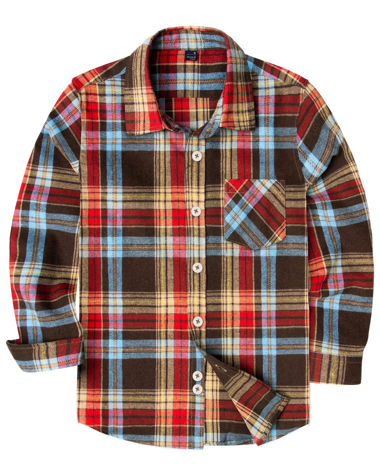 Camisa De Flanela Siliteelon Boys Baby Toddler, Manga Comprida, Marrom, Vermelha, Xadrez, 12-18 Meses