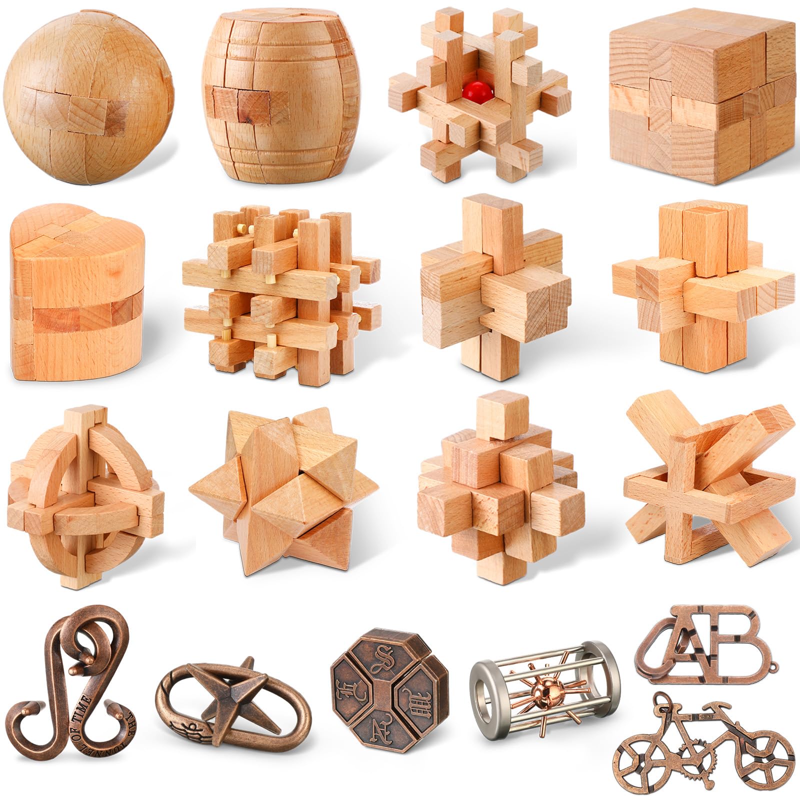 Quebra-cabeças Brain Teaser Liliful 18 Peças De Madeira E Metal