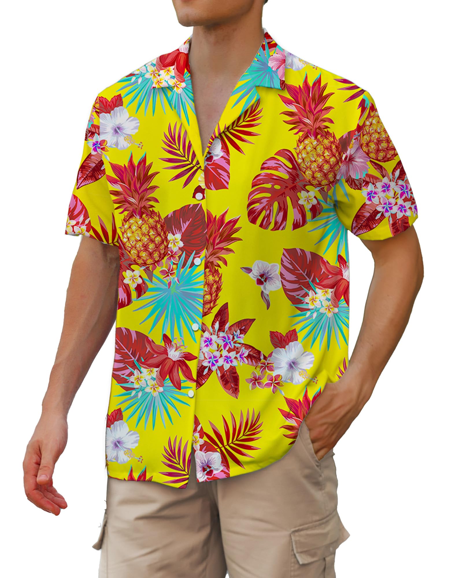 Camisa Cromoncent Havaiana Para Homens De Manga Curta Tamanho L Amarela