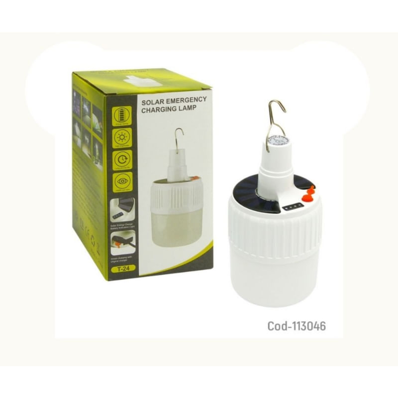 Lâmpada Led Solar Recarregável Sl-24 Com Luz Branca E Modos