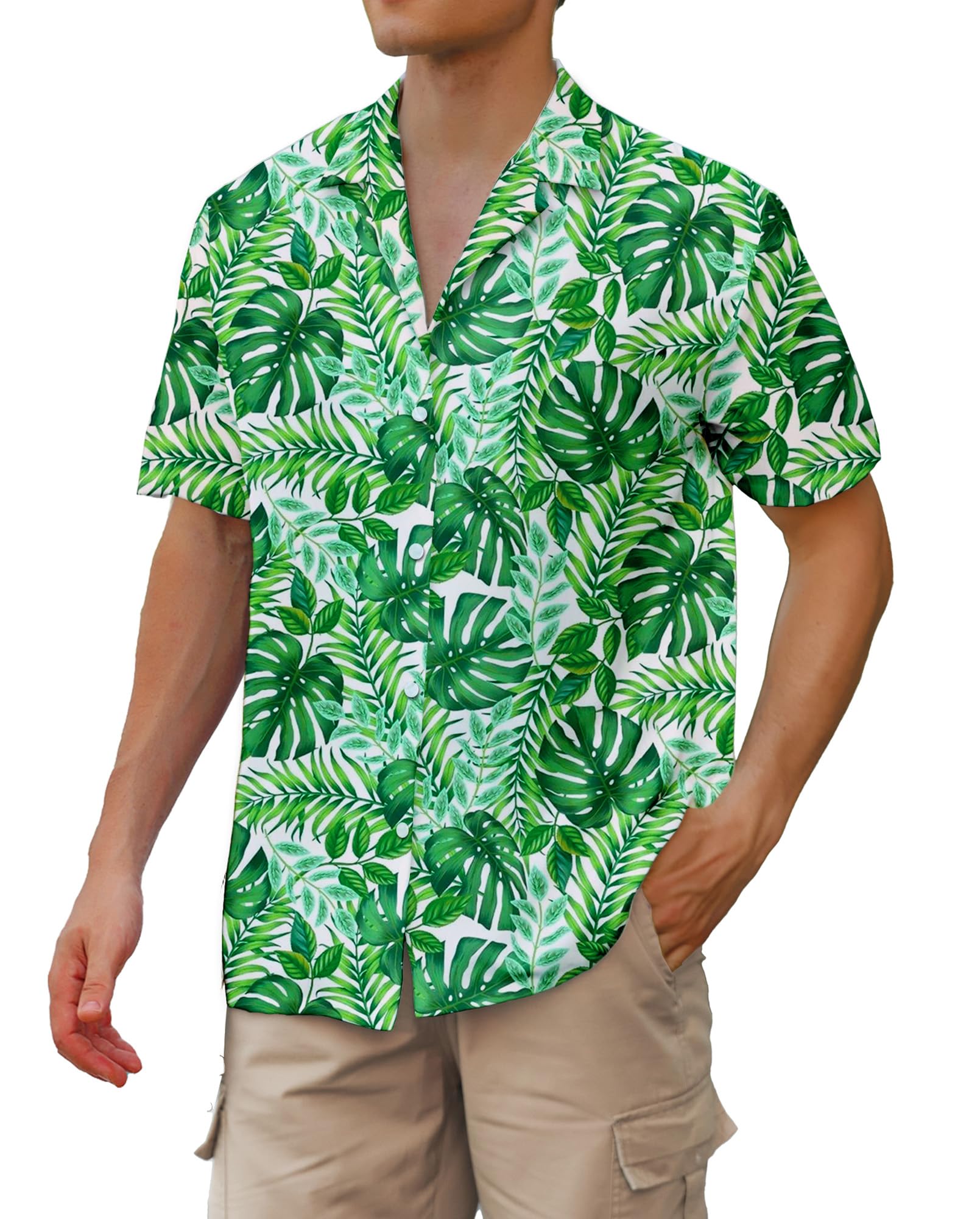 Camisa Havaiana Cromante Para Homens De Manga Curta Verde