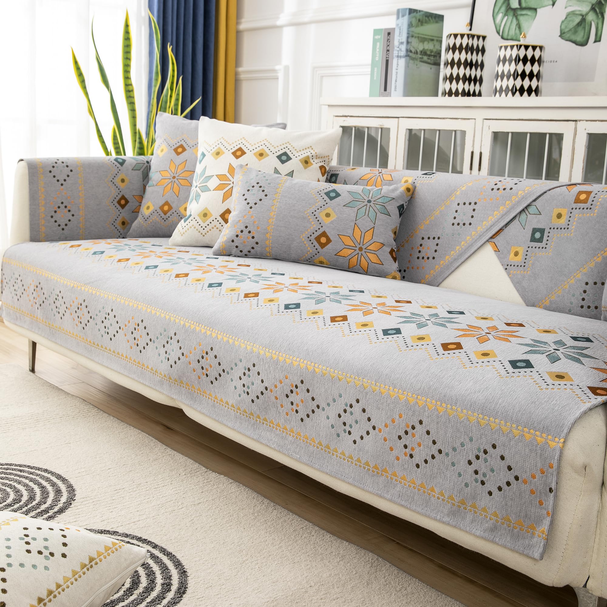 Capa De Sofá Rosygulls Boho Chenille Grey Para Espreguiçadeira 110x160cm
