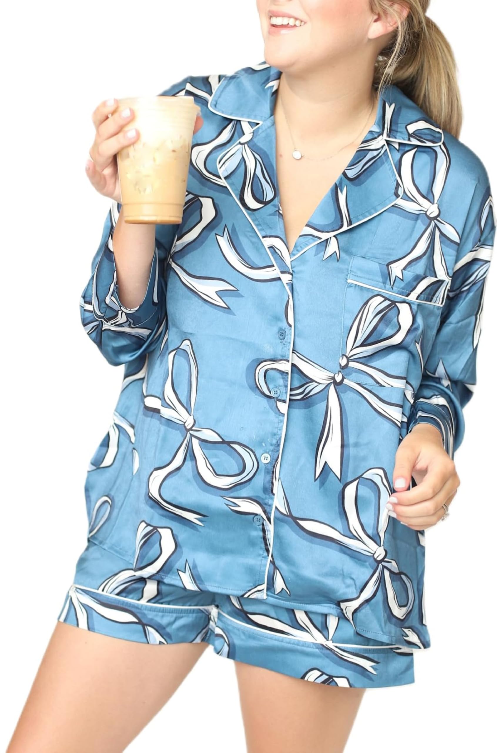 Conjunto De Pijama Feminino Uaurorao De Cetim De Natal Com Shorts E Camisa