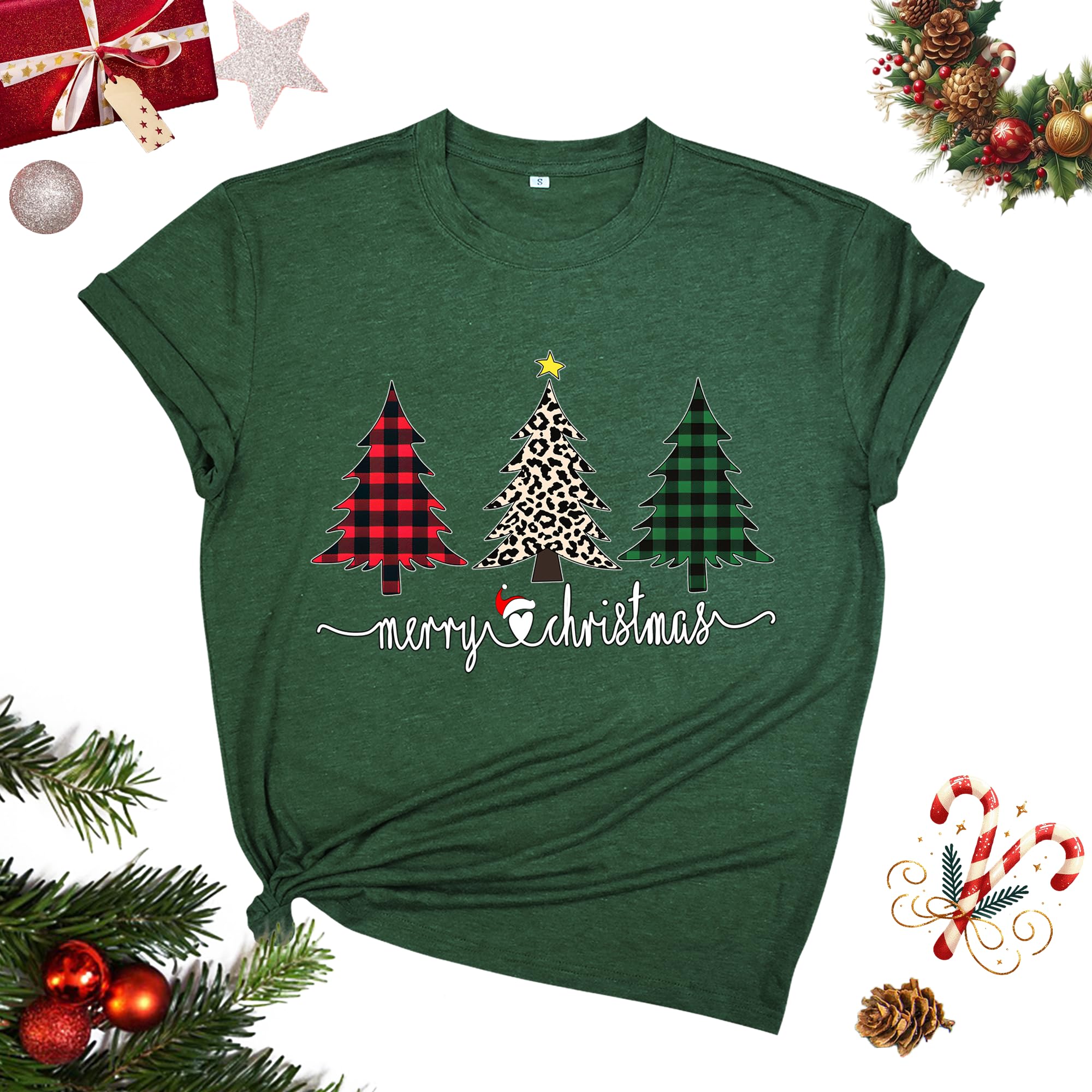 Camiseta Feminina Adiaoa Feliz Natal Com Gola Redonda E Manga Curta