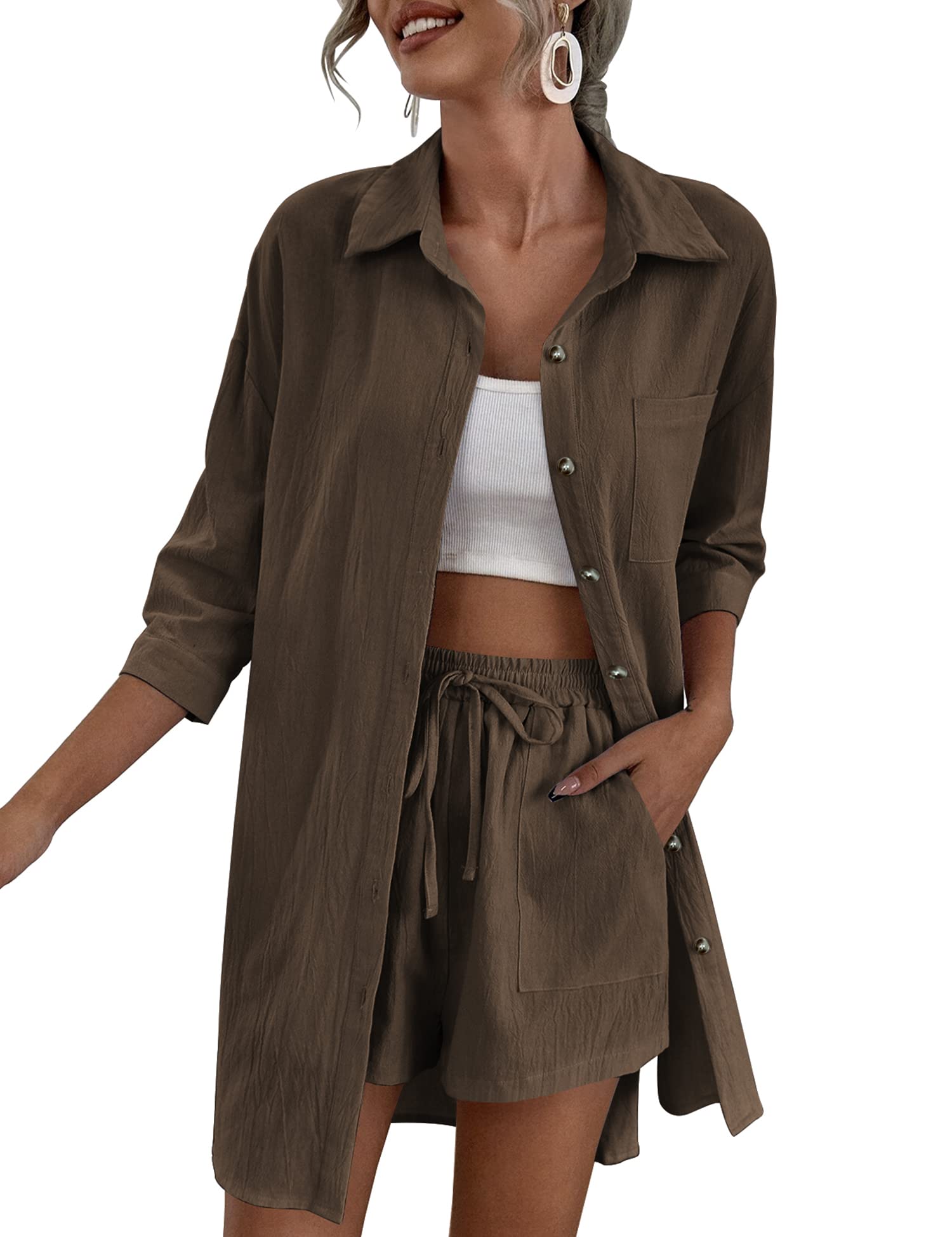 Conjunto De Roupas Femininas Zeagoo, Casual, 2 Peças, Roupa De Treino, Linho, Berço