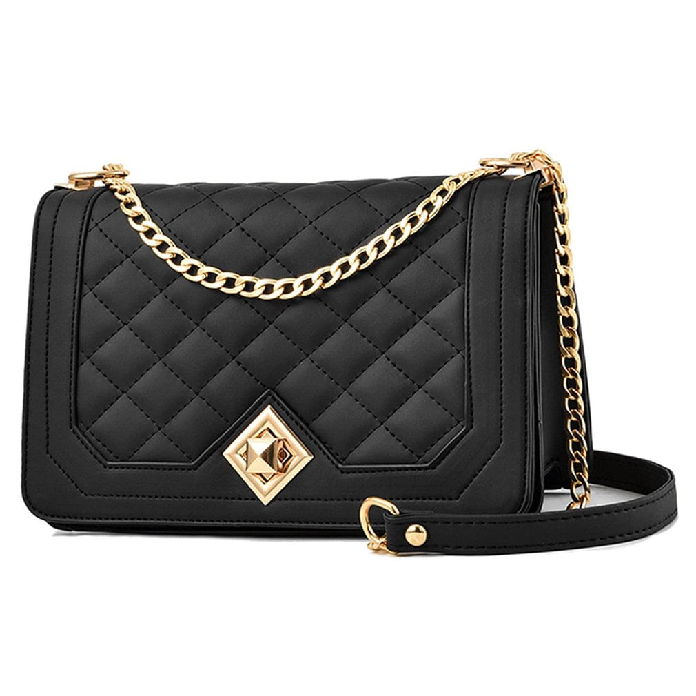 Bolsa Messenger Generic Chain Lingge Em Couro Preto Para Mulheres