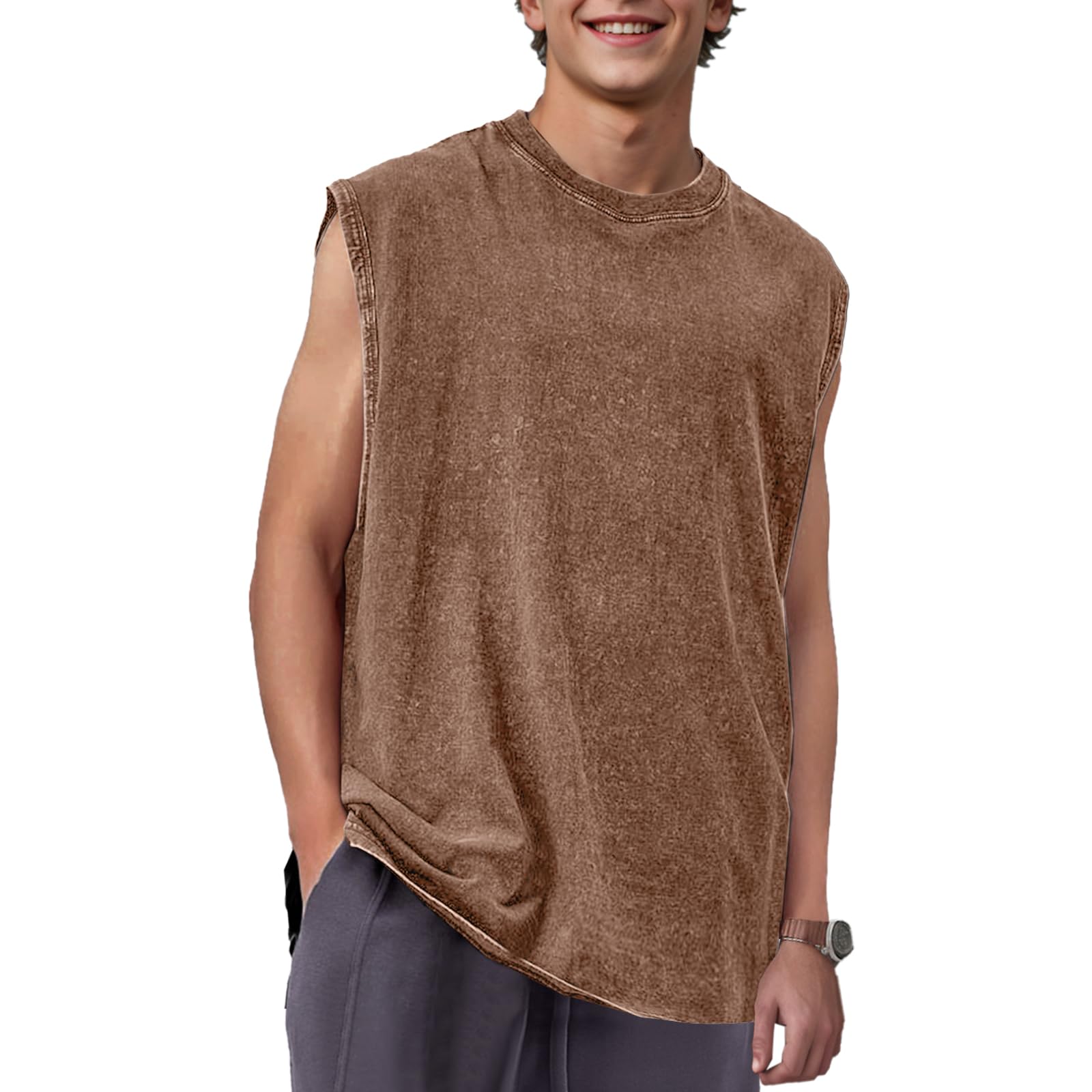 Camiseta Regata Masculina De Algodão Sem Mangas Keepshowing Coffee, Tamanho M