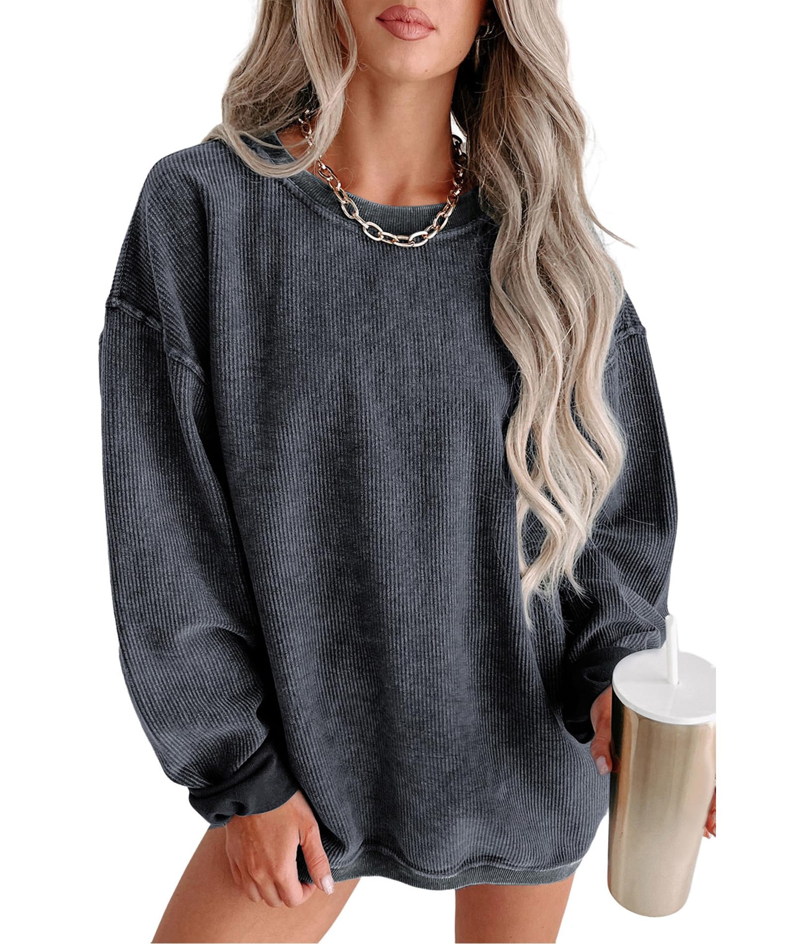 Moletom Urchics Oversized Para Mulheres Com Gola Redonda E Manga Comprida