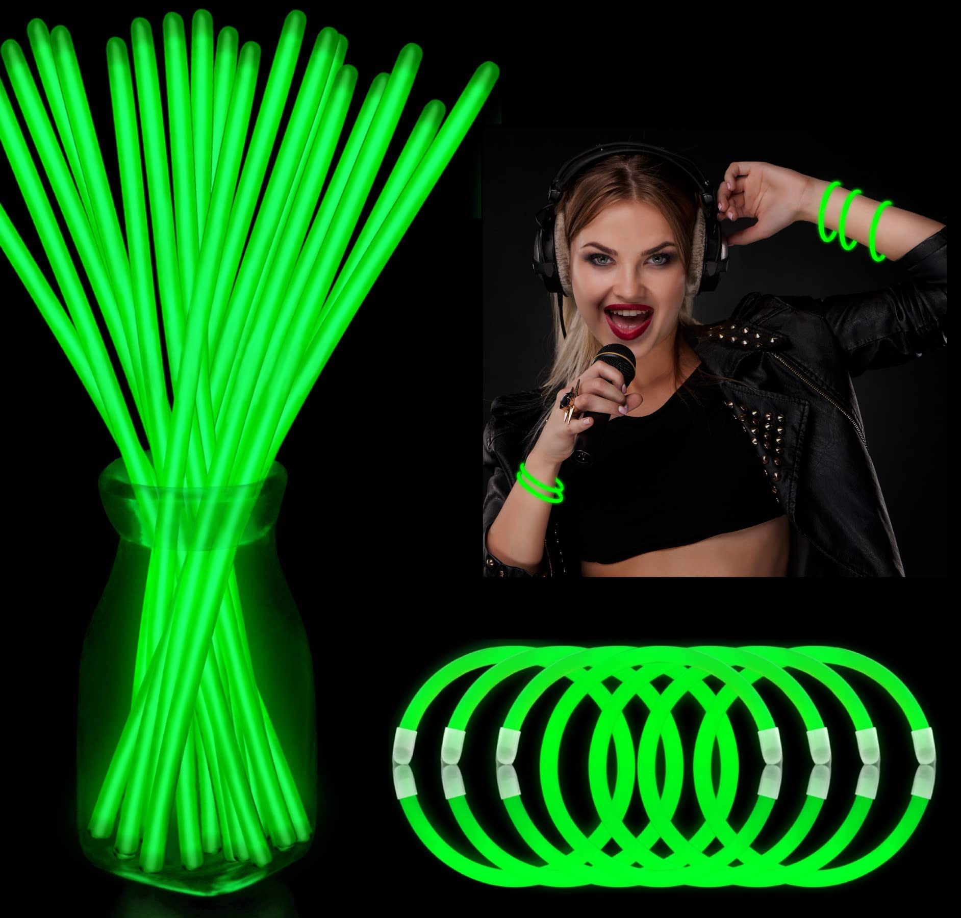 Colar De Pulseira Glow Sticks Yofobu Green Glow 50 Quilates 20 Cm