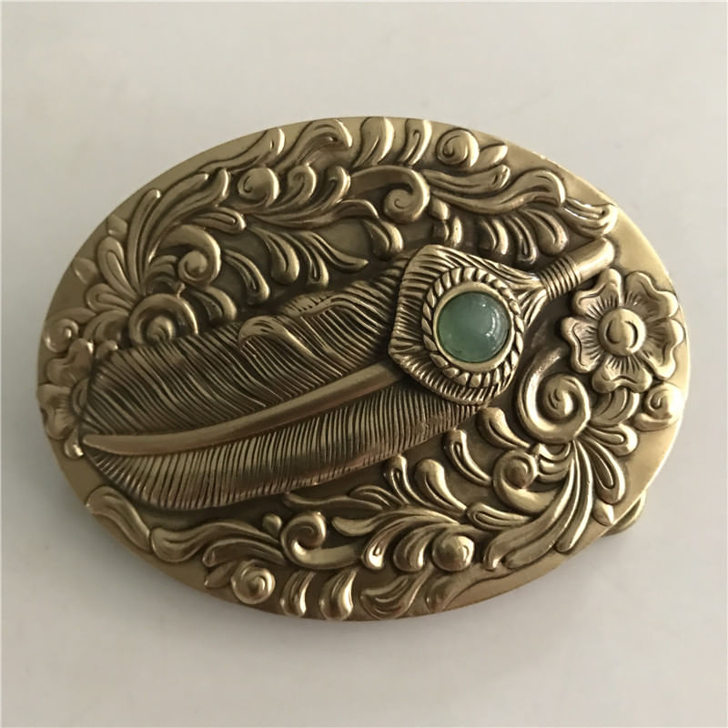 Fivela De Cinto Fivelas De Cowboy Em Latão Sólido Com Padrão De Penas