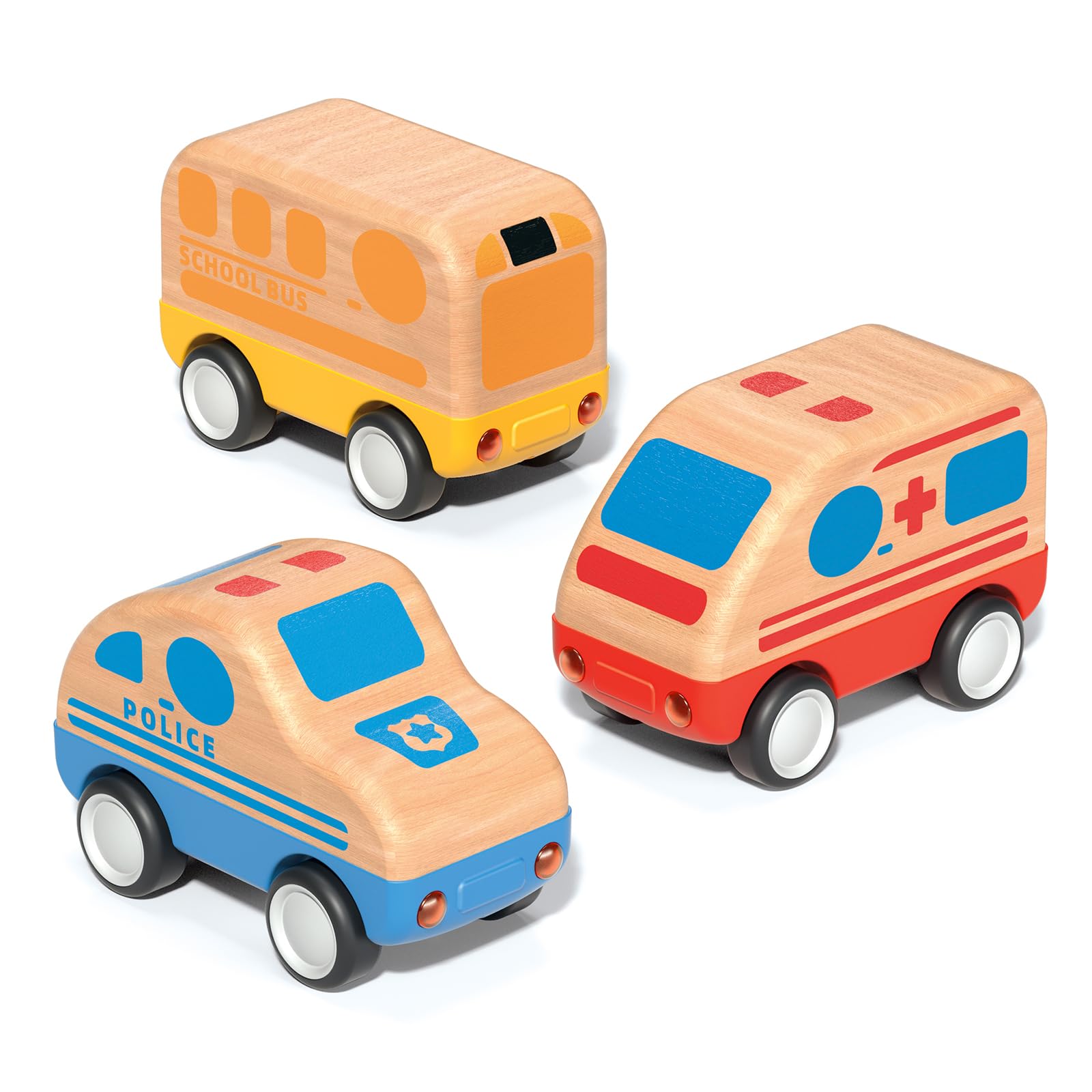 Carros De Brinquedo De Madeira, Ambulância De Wanborns, Carro De Polícia, Ônibus Escolar