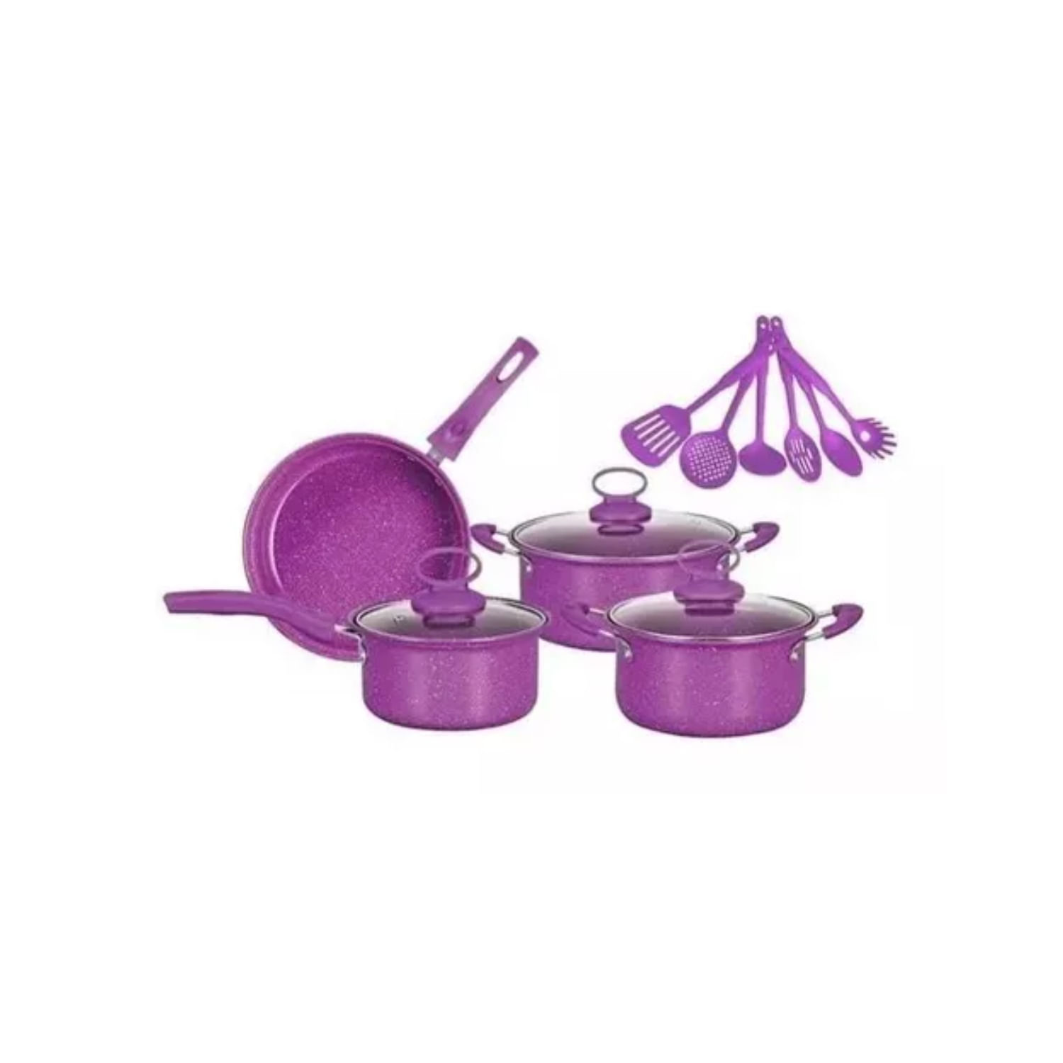 Conjunto De Panelas E Utensílios De Cozinha 14 Peças Roxo