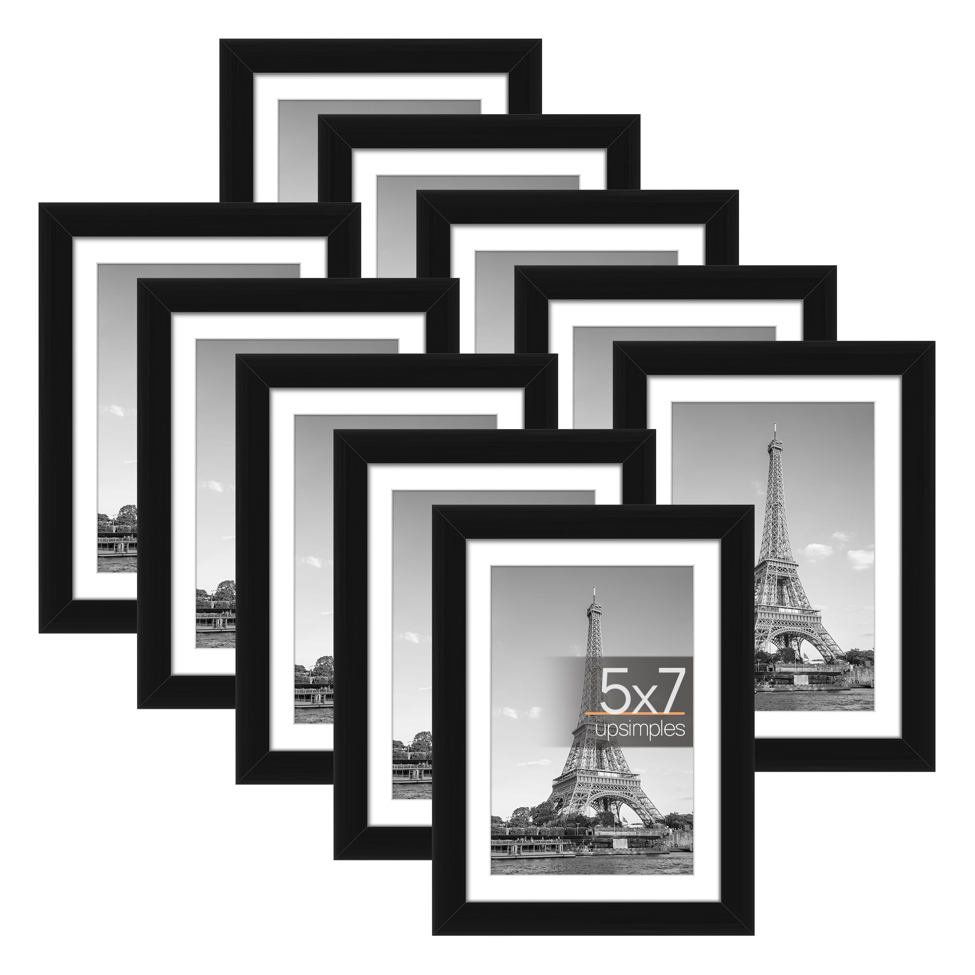 Conjunto Simples De 10 Porta-retratos Pretos 5x7 Com Tapete 4x6
