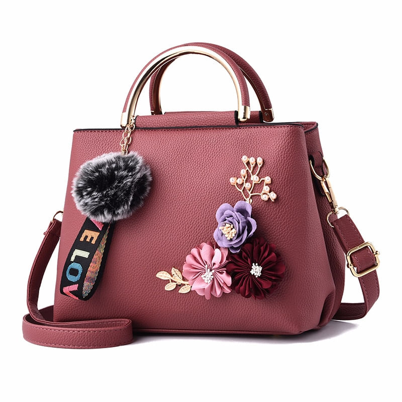 Bolsa De Ombro Aeclvr Flower Pu Leather Para Mulheres