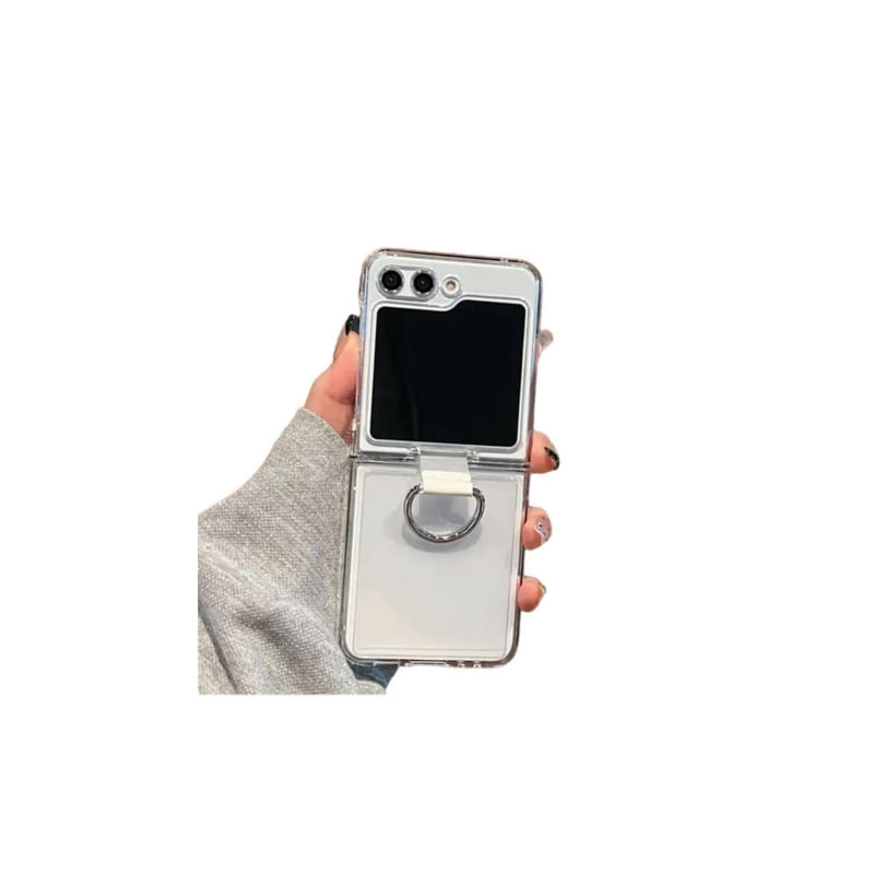 Capa De Telefone De Luxo Transparente Z-flip 5 Com Anel Circular