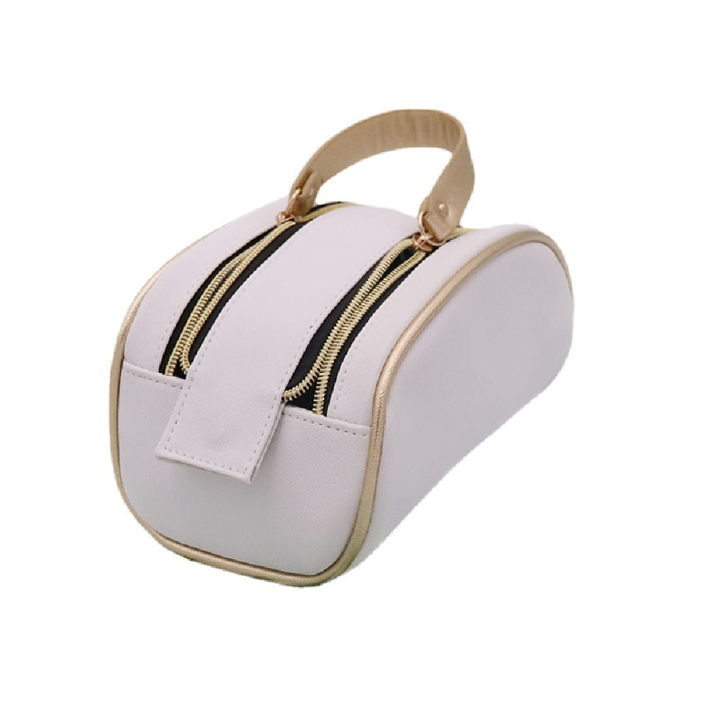 Bolsa Cosmética De Couro Pu Feminina, Portátil Zipper Duplo