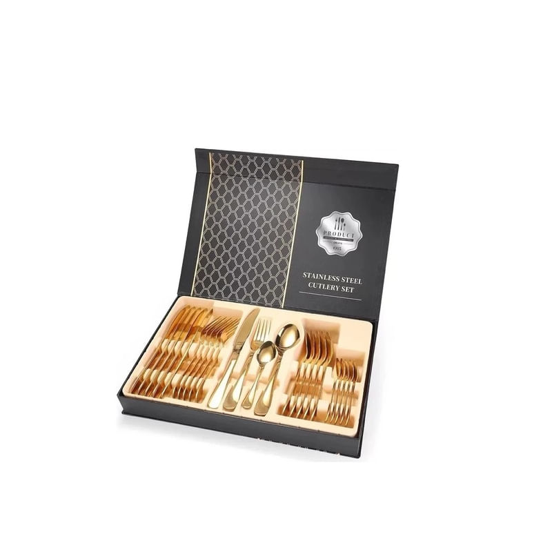 Conjunto De Talheres Em Aço Inoxidável Dourado, 24 Peças, Serviço Para 6