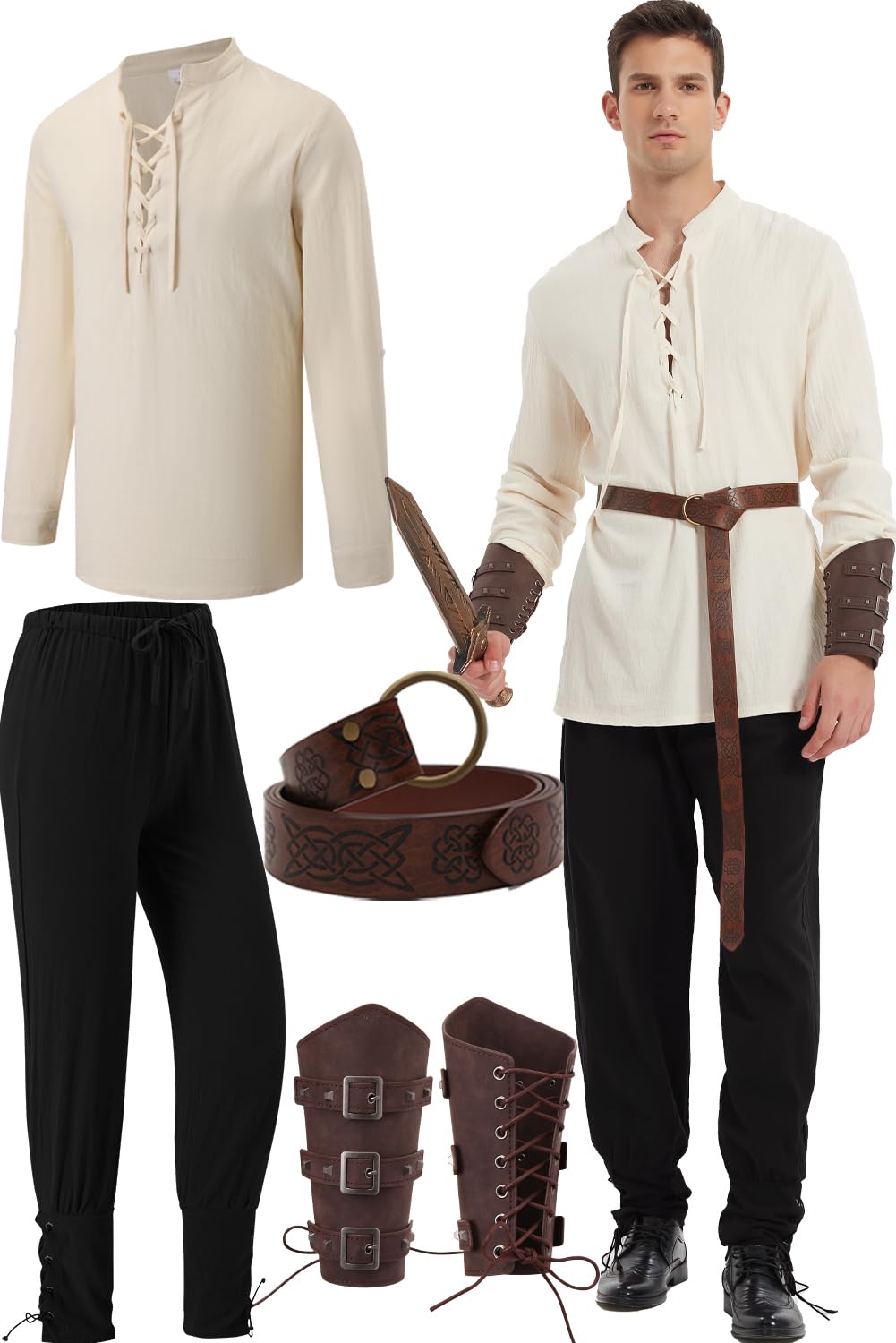 Conjunto Masculino De Pirata Renascentista De Halloween Costume Feaadni